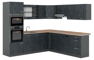 Produktbild von Eckküche Vicco R-Line Schwarz Beton/Anthrazit 247 x 237 cm AP Eiche, Model 47441