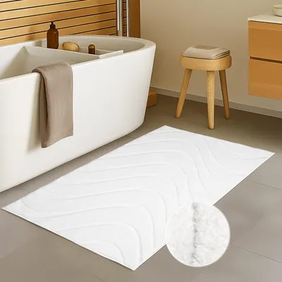 Produktbild von Badteppich Weiß 40x60 cm - Badematte Rutschfest & Waschbar - Duschvorleger Badezimmer