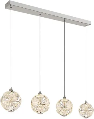 Obrázek produktu pro LED závěsné svítidlo, lampa do obývacího pokoje, výškově nastavitelná, stříbrná, s křišťálovými prvky, výška 150 cm