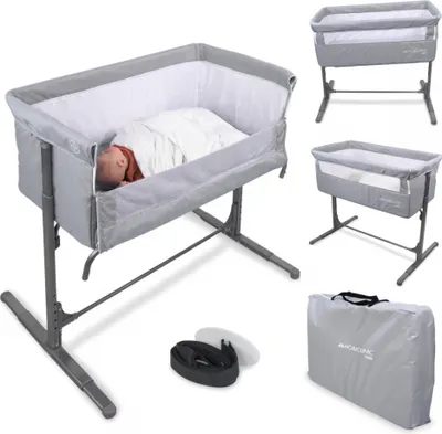 Immagine prodotto di Mobiclinic co-sleeper baby, 2 in 1, Moon, cinghie di fissaggio sul letto, regolabile a 5 livelli, borsa per il trasporto, ruote incluse