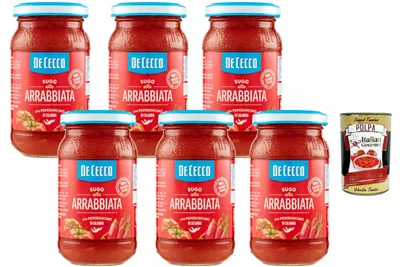 Produktbild von Italian Gourmet bundle für scharfe Pasta – De Cecco Sugo all’Arrabbiata 6x200g Glas, italienische Tomatensauce mit Chili, fertige Pastasauce + Italian Gourmet polpa