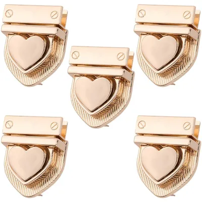 5 Herz-Verschlüsse aus Metall, gold, 3,2 x 2,9 x 0,9 cm