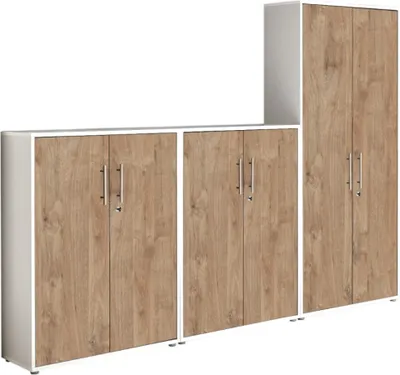 Produktbild von Aktenschrank TABOR 53 in weiß / Gold Harbor Oak, Schrankwand, Büroschrank, abschließbar, Metallgriffe