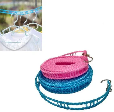 Image de Corde à linge double 5 m - Sèche-linge à cordes sans fil pour l'extérieur - Pour sécher les vêtements et le linge de maison - Résistante aux intempéries - En plastique rouge et bleu - Peu encombrante - Ne nécessite pas de prise électrique