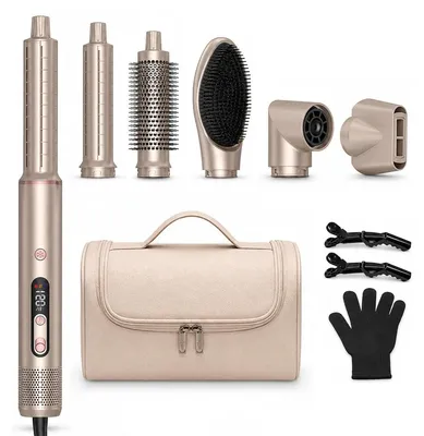 Immagine prodotto di Set piastra e asciugacapelli 6 in 1 - Asciugacapelli ionico 1400 W - Arricciacapelli 32 mm - Spazzola rotonda