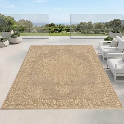 Produktbild von Moderner Teppich Beige mit Vintage Struktur für Indoor Outdoor Größe - 120 x 170 cm