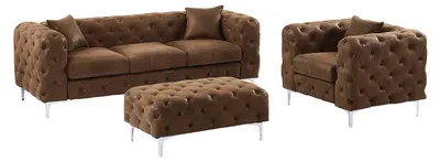 Produktbild von Chesterfield-Sofa 3-Sitzer, Chesterfield-Sessel & Chesterfield-Hocker - Mikrofaser - Vintage-Leder-Optik - EDWINA