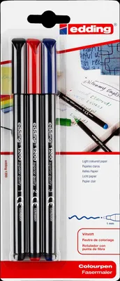 Produktbild von edding 1200 Fasermaler fein - schwarz, rot, blau - Packung mit 3 bunten Stiften - Rundspitze 1 mm - Filzstift zum Zeichnen und Schreiben - für Schule, Mandala