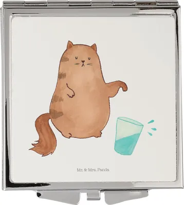 Produktbild von Mr. & Mrs. Panda Schminkspiegel Katze Wasserglas - Weiß - Geschenk, Cats, Glas, klappbar, Mini Spiegel, Frauen, Cat, Kosmetikspiegel, Katzen, Taschenspiegel