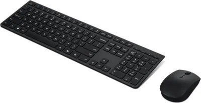 Zdjęcie produktu dla Lenovo 4X31R64323, Pełnowymiarowy (100%), Bezprzewodowy, RF Wireless + Bluetooth, Przełącznik nożycowy, Czarny, Dołączona myszka