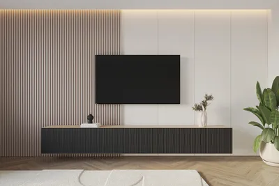 Produktbild von ALTDECOR TV-Schrank NOA-2-W mit Gefrästen Fronten 3x100x40x40 Lowboard hängend, TV Möbel, TV Cabinet, Fernsehtisch, Fernsehschrank, TV Kommode, TV Tisch, TV Sideboard, TV Board - Artisan / Schwarz