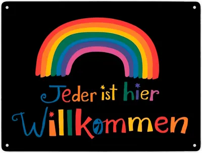 Produktbild von Jeder ist hier Willkommen Regenbogen Metallschild XXL in 28x38 cm