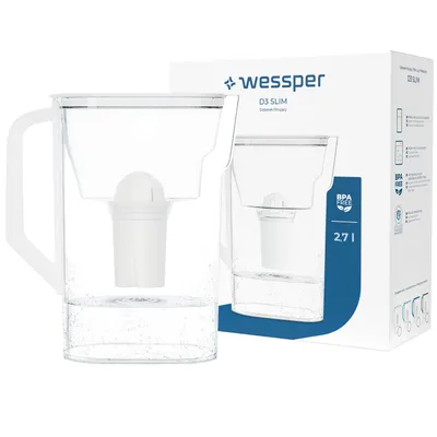 Produktbild von Wessper D3 SLIM Wasserfilterkanne 2,7 L Weiß mit 1x aquaclassic Filter