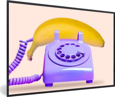 Produktbild von MuchoWow® Gerahmtes Poster Banane - Telefon - Lila - Gelb 30x20 cm - Poster mit Schwarzem Bilderrahmen Wandposter Rahmen Foto Bilder - Kunstdruck - Bild-Poster