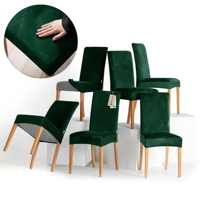 Produktbild von Stuhlhussen Stretch Set schützender Stuhlbezug Universal Stuhlüberzug Hussen 6er Set Dunkelgrün