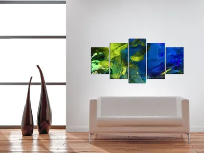 Image de Tableau acoustique Abstrait 200 x 100 cm Tableaux Mousse acoustique Absorbeur acoustique haute performance Isolation acoustique Toile 5 pièces Tableau mural Acoustique intérieure Isolation acoustique a-A-0167-b-p