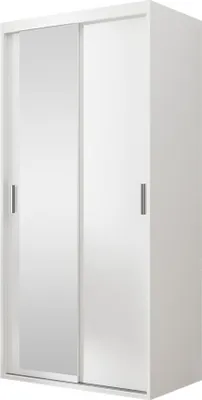 Produktbild von MIRJAN24 Schwebetürenschrank mit Spiegel Rejat 100, Kleiderschrank mit zwei Türen, Kleiderstange (Farbe: Weiß)