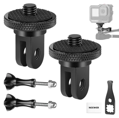 Produktbild von NEEWER Actionkamera Stativ Halterungsadapter mit 1/4Zoll-20 Schraube, Aluminiumlegierung Zubehör Kompatibel mit Insta360 X5 X4 X3 GoPro Hero 13 12 DJI Osmo Action 5 Pro 4 3 AKASO APEMAN, GP-81