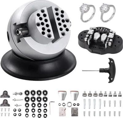 Produktbild von Kugelschraubstock, 3-Zoll-Gravurwerkzeug, um 360° drehbarer Gravurblock-Schraubstock, 70-teiliges Set mit Befestigungswerkzeugen für Schmuckgravuren, Standardblock für Edelsteinintarsien und kleine Gravuren