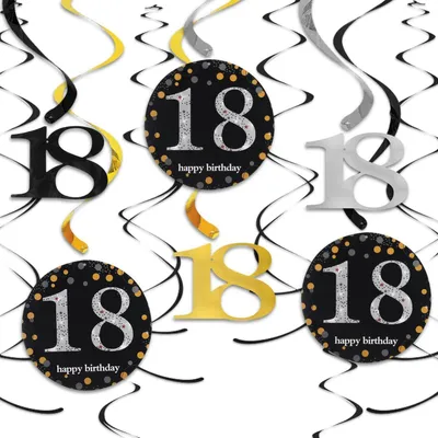 Produktbild von Spiralen Girlande Schwarz Gold 18 Stück für Geburtstag Hochzeit Jubiläum Party Deko