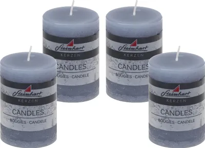Produktbild von 4er Set Adventskranzkerzen "Raureif" Rauchblau 80/58 mm