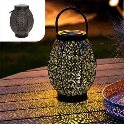 LED Solar Laterne Mit Blumenmuster – 23 Cm Hoch, Metall, IP44, Zum Hängen Oder Stellen Im Garten & Auf Dem Balkon