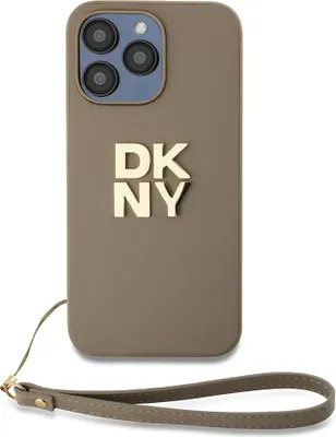 Produktbild von DKNY, Hülle für Apple iPhone 14 Pro Max mit Metall-Logo und Handgelenkband, Beige