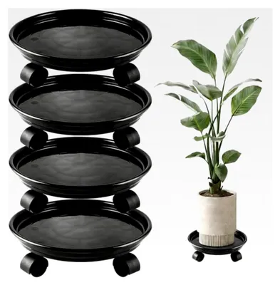 Produktbild von 4 Stück 30 cm Pflanzenroller Kunststoff Schwarz Blumentopfhalter mit Rädern