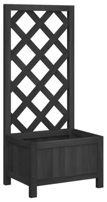 Produktbild von Pflanzkübel - Blumenkasten mit Rankgitter - Massives Tannenholz - 40 x 30 x 90 cm - Schwarzes Spalier