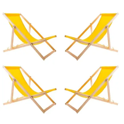 Produktbild von WOODOK 4er Liegestuhl Klappbar - Gartenliege Klappbar bis 120kg, Sonnenliege aus Buchenholz ohne Armlehne - 3-Stufige Rückenlehnenverstellung (4XGelb)
