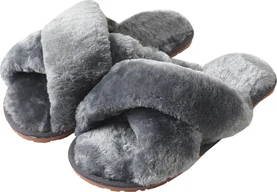 Produktbild von Hausschuhe Damen Plüsch Winter Flauschig Pantoffeln Warm Bequeme Slippers Offener Zeh Haus Kuschelig, 50% EVA, schwarz, 44-45