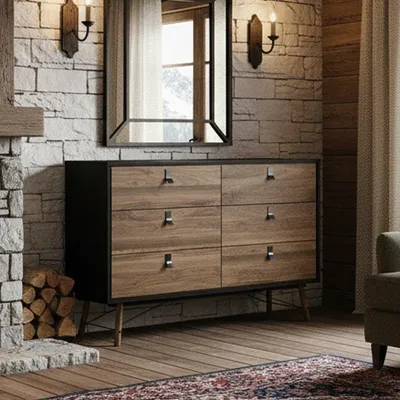 Image de Anturio - Buffet, 150x40x95h cm Noir, 6 Tiroirs