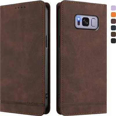 Obrázek produktu pro Pouzdro pro Samsung Galaxy S8, retroPolyuretankožené flip pouzdro s stojánkem a přihrádkami na karty Hnědý