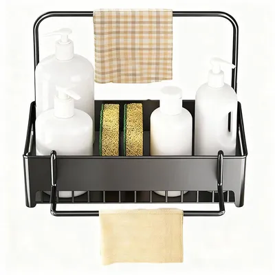 Produktbild von Spülbecken Behälter, Schwammhalter für Küchenspüle mit selbstablaufender Ablage,Küchenspülen-Organizer für Schwamm, Lappen, Spülbürsten