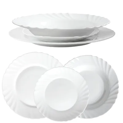 Produktbild von KADAX Geschirrservice 3-teilig, Geschirrset für 1 Person, Tafelservice mit Suppenteller, Dessertteller & Speiseteller, Tellerset aus Opalglas, Geschirr Set (Weiß)