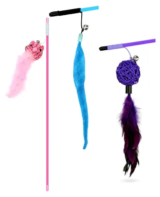 Produktbild von 3 Stück Katzenspielzeug mit Maus, Ball, Feder und Glocke, Interaktives Spielzeug für Katzen, Interaktives Katzenspielzeug, Katzenzubehör (Maus-Pink/Ball-Lila/Feder-Blau)