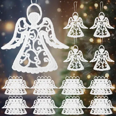 24 Weihnachtsengel-Anhänger aus Milchseide, Weiß, 8,5x6 cm