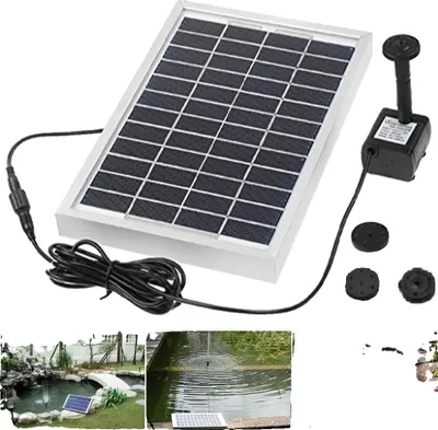 Obrázek produktu pro Solární jezírkové čerpadlo, 5W solární energie, průtok 250 l/h, výška postřiku 60 cm