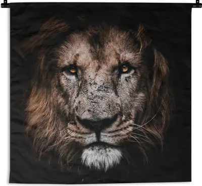 Produktbild von MuchoWow® Wandteppich Wandbehang Löwe - Tiere - Schwarz 60x60 cm Tapisserie Dekoration Wandtuch - Dekorationen - Wand Decke