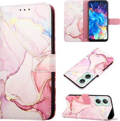 Produktbild von Infinix Hot 20 5G Hülle, Marmor Motiv Kunstleder Tasche Wallet Kartenfächer mit Standfunktion Klapp Schutzhülle für Infinix Hot 20 5G Beige