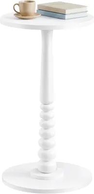 Zdjęcie produktu dla Stolik pomocniczy "Ronde" - Mały stolik kawowy z nogą wykonaną z litego drewna - średnica 30 cm, wysokość 55 cm - styl mid-century