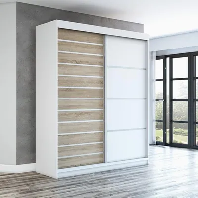 Produktbild von Schwebetürenschrank, 2-türig Schrank! Moderne Garderobe für Kleidung. Verschiedene Farben (Weiß, Schwarz, Somona) Kleiderschrank COLIN 180 cm