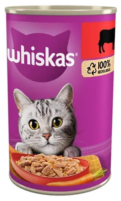 Zdjęcie produktu dla Whiskas Mokra karma dla kota 1+ WHISKAS 1+ z Wołowiną w Sosie, 400 g, Dorosły, Każda rasa, Wołowina, 400 g