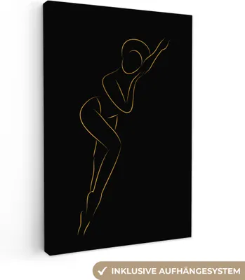 Obrázek produktu pro OneMillionCanvasses® - Obrazy na plátně - 90x140 cm, Žena - Černá - Zlatá - Čárová kresba, Nástěnný tisk Dekorace na zeď - Nástěnná dekorace - Ložnice