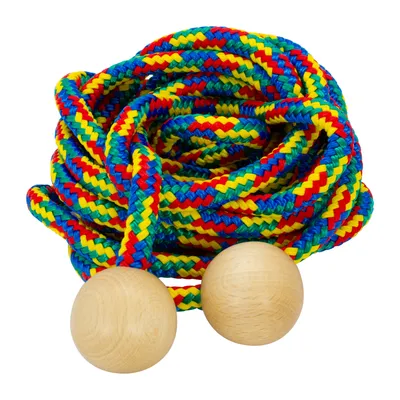 Produktbild von GICO Schwingseil mit Holzkugeln für Kinder, buntes Seil, 500 cm Holzgriff Springseil Schwungseil Hüpfseil Seilspringen -Qualität  Germany 3008