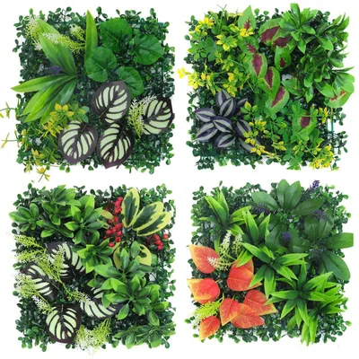 Image de Mur végétal artificiel pour l'extérieur, 4 panneaux muraux artificiels, 25 x 25 cm, décoration végétale artificielle pour mur, balcon et jardin (Hybrid 03)