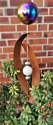 Produktbild von Skulptur Deimos rainbow poliert 145 cm Edelstahl & Cortenstahl Beetstecker Gartenstecker Rosenkugel