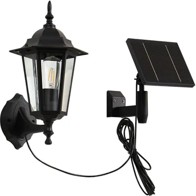 Produktbild von Lindby LED-Solarwandleuchte Sayata, schwarz, Alu, Laterne