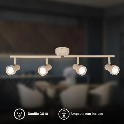 Image de Briloner Plafonnier orientable 60,5cm douille GU10 max. 9W 4 lampes beige - Spot plafond salon couloir cuisine bureau