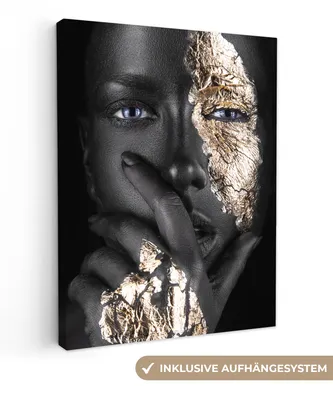 Produktbild von MuchoWow® - Leinwandbilder - Frau - Gold - Schwarz - Make-up - Luxus, Wandbild, Wanddeko Bilder Wohnzimmer, 30x40cm